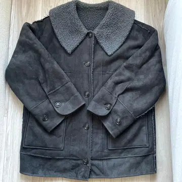 레트로걸 보아 카라 부착 다크 그레이 자켓