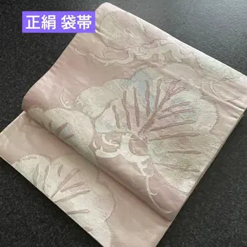 순수 실크 후쿠로 오비 얇은 핑크에 은사 직조 소나무 무늬 블렌딩