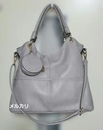 FIRANO 크로스 스티치 2WAY 토트백 그레이 코인 케이스 포함