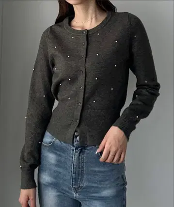Louere 랜덤 펄 허리 쉐이프 니트 가디건