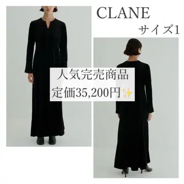CLANE 롱 원피스 벨로아 도트 경사 드레스 블랙 v넥