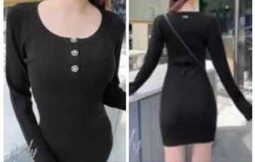 비쥬 버튼 니트 원피스