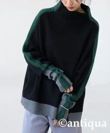 안티쿠아 더블 자카드 배색 니트 블랙