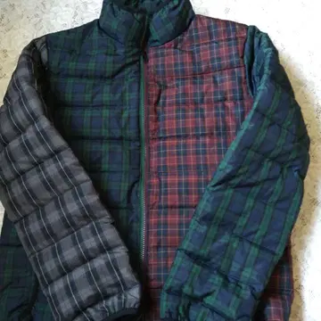 다운 자켓 M 그린 레드 체크 무늬