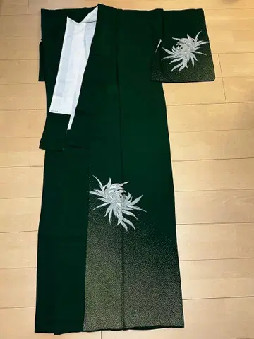 호몬기 실버 플라티나 자수 꽃 금채 순수 실크 이중 기모노 톨 사이즈