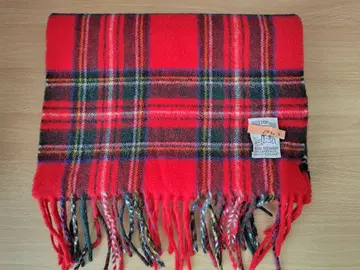 HILLTOP 100% 램스울 머플러 빨간색 타탄 체크