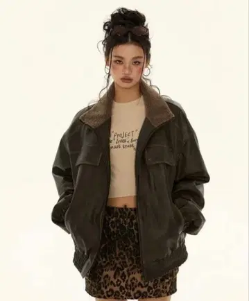 지하인 온라인 레트 울 가죽 자켓 S