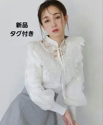 주말 한정 가격 SNIDEL 레이스 칼라 니트 풀오버