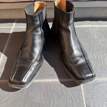 블랙 레더 사이드 고어 부츠 26.5cm