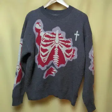 골격 스켈레톤 디자인 긴팔 니트 스웨터 그레이