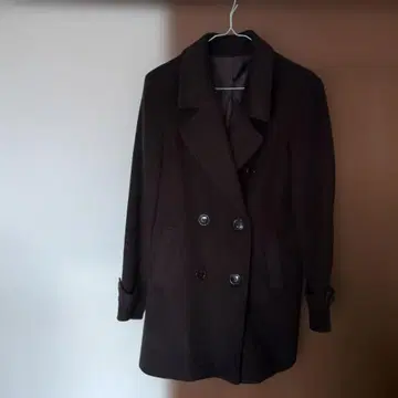 울 더블 브레스트 피코트 다크 브라운