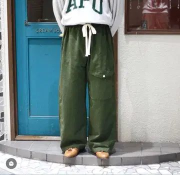 Achuu 오리지널 앤티크 린넨 팬츠 프렌치 빈티지 카키