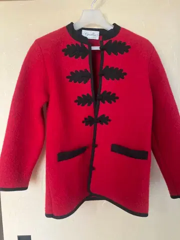 쇼와 레트로 울 노카라 자켓 빨간 잎 자수