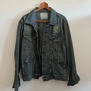 데미지 가공 다크 블루 데님 자켓