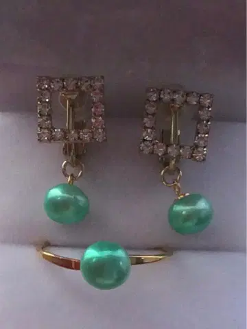 담수 진주 귀찌와 반지 세트 컬러 펄