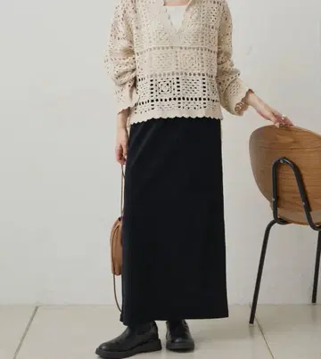 블랙 스트레치 코듀로이 롱 스커트 새상품