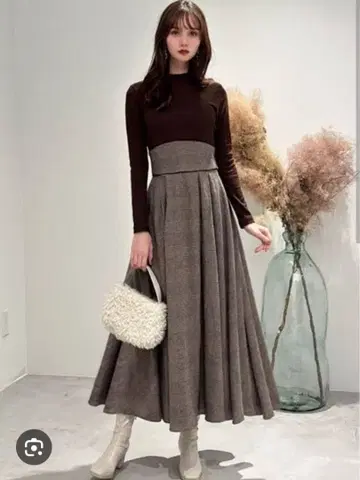 GRL 체크 무늬 플레어 도킹 원피스