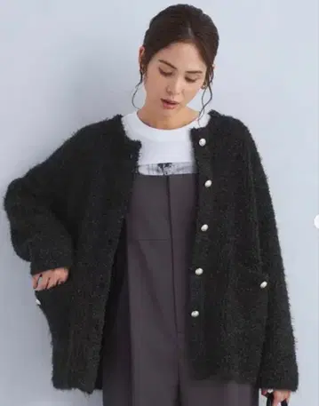 [ 새상품급 ] 그린 라벨 릴랙싱 트위드 니트 가디건 블랙