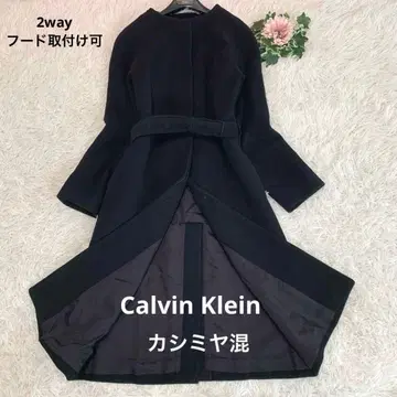 F40. Calvin Klein [캐시미어 혼방/2way 후드 롱 코트]