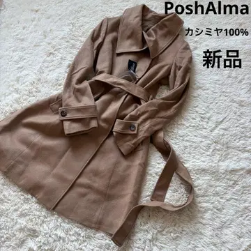 새상품 PoshAlma 캐시미어 100% 벨티드 롱 코트 카멜