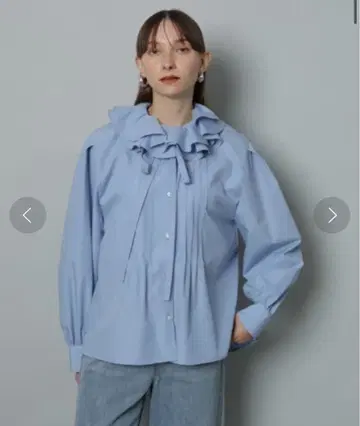 [ cadune ] 프릴 옷깃 라이트 블루 셔츠 긴팔