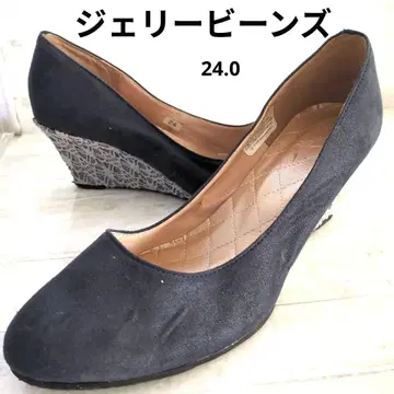 젤리빈스 펌프스 그레이 레이스 웨지힐 네이비 스웨이드