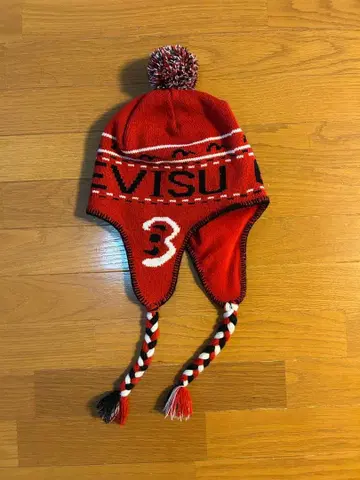 Evisu 빨간색 니트 모자 폼폼 포함