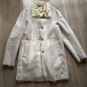 퍼 달린 스웨이드 코트 라이트 베이지