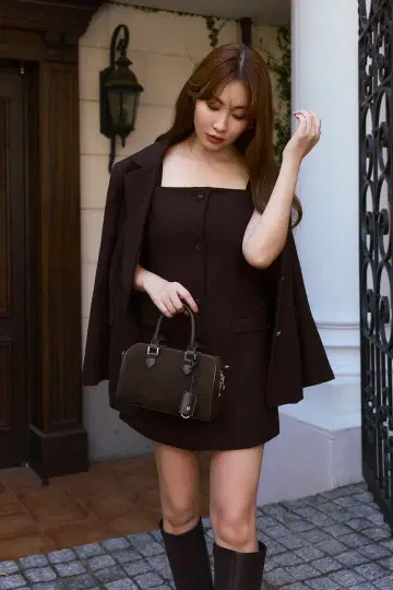 Herlipto Suede Mini Boston Bag espresso