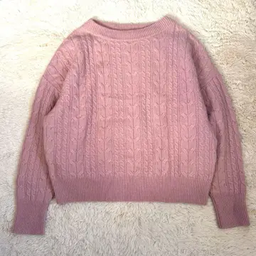 새상품급 언타이틀 울 케이블 니트 풀오버 핑크 사이즈 2