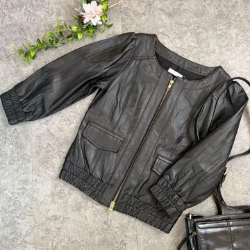 FREE'S SHOP 블랙 가죽 자켓 천연 가죽 돈피 8부 소매 택 포함