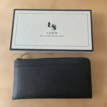 LASIEM 천연 가죽 블랙 L자 지퍼 장지갑