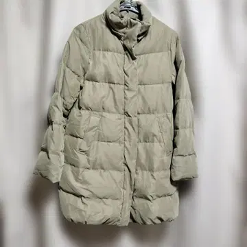 카키 노카라 미디 기장 다운 자켓