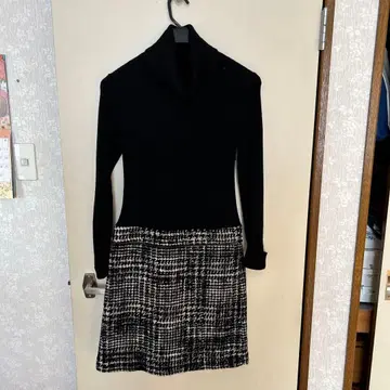 23구 블랙 니트 터틀넥 롱 원피스 44 트위드 이소재