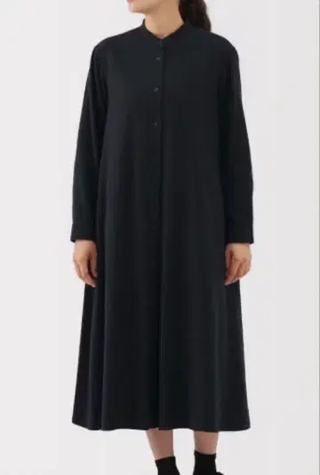 무인양품 양면 기모 플란넬 스탠드 카라 긴팔 원피스 다크 네이비.XL