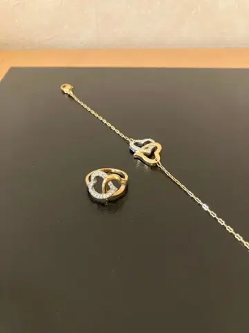 스와로브스키 하트 매듭 디자인 팔찌와 반지 세트