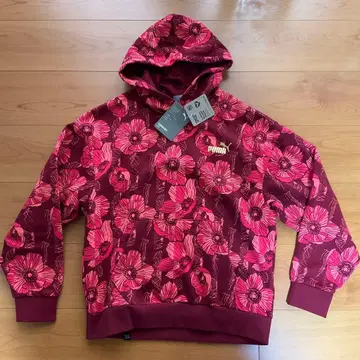 푸마 후드 맨투맨 보태니컬 무늬 빨간색