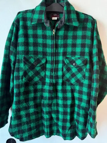 JHONSON 울 긴팔 셔츠 그린과 블랙 체크 SIZE:M