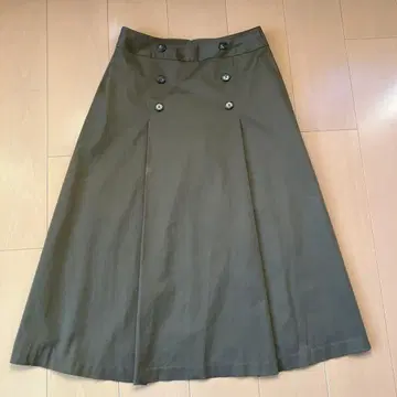 미츠미네 일본제 카키 올리브색 플레어 스커트 더블 버튼