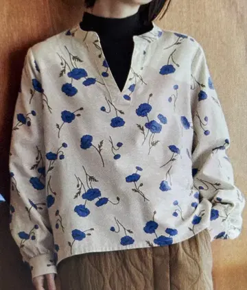 펠리시모 파란 개양귀비 꽃 블라우스