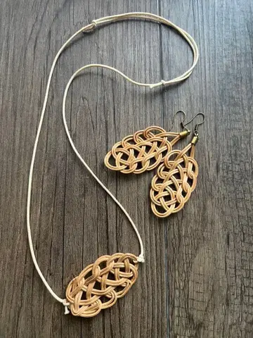 라탄 목걸이 귀걸이 세트 핸드메이드