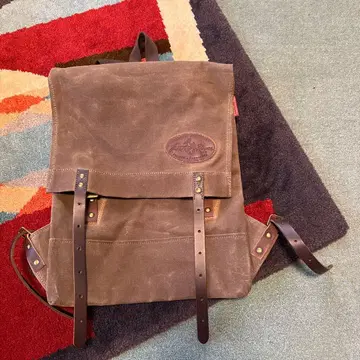 브라운 캔버스 가죽 백팩