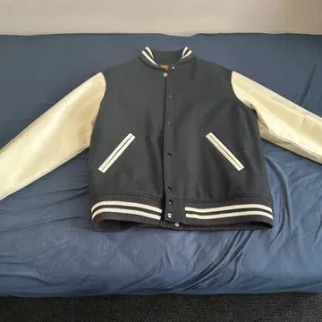 레어 CALEE 칼리 바시티 자켓 블랙/소매 가죽 화이트 XL 사이즈