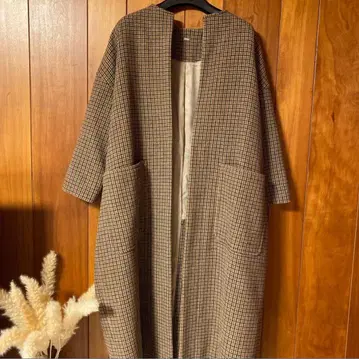 미라 오웬 체크 무늬 롱 코트 벨트 포함