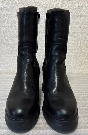 WONDERS 블랙 가죽 롱 부츠 힐 7cm