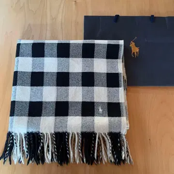 랄프 로렌 대형 울 스톨 화이트 블랙 체크 일본제 무릎 담요