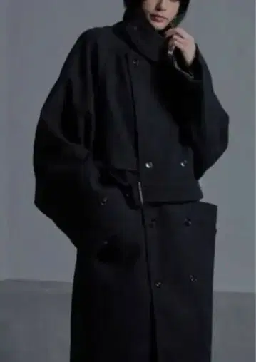 Cussil 울 라이크 헤비 멜톤 루즈 슬리브 트렌치코트/롱 코트