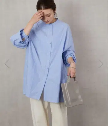 FREAK'S STORE 볼륨 소매 브로드 오버 사이즈 셔츠 블루