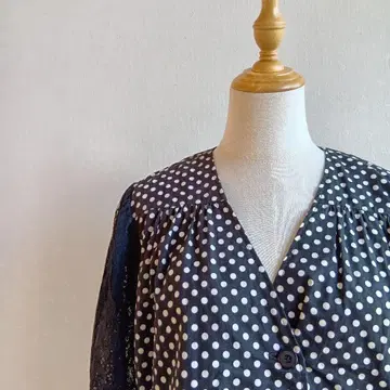 논논도르 무슈 사카키 도트 무늬 가디건 소매 레이스 꽃 7부 소매