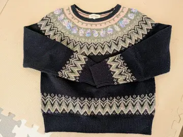 Anatelier 네이비 페어아일 패턴 긴팔 니트 스웨터